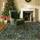 Claude Washable Maximalism Vibrant Blossom Floral Dark Green Rug Area Rugs Lahome