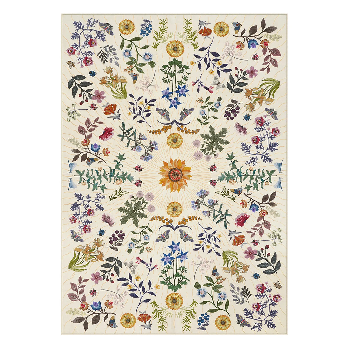 Washable Beige Botanical Floral Area Rug | Eclore Boho Style - Lahome
