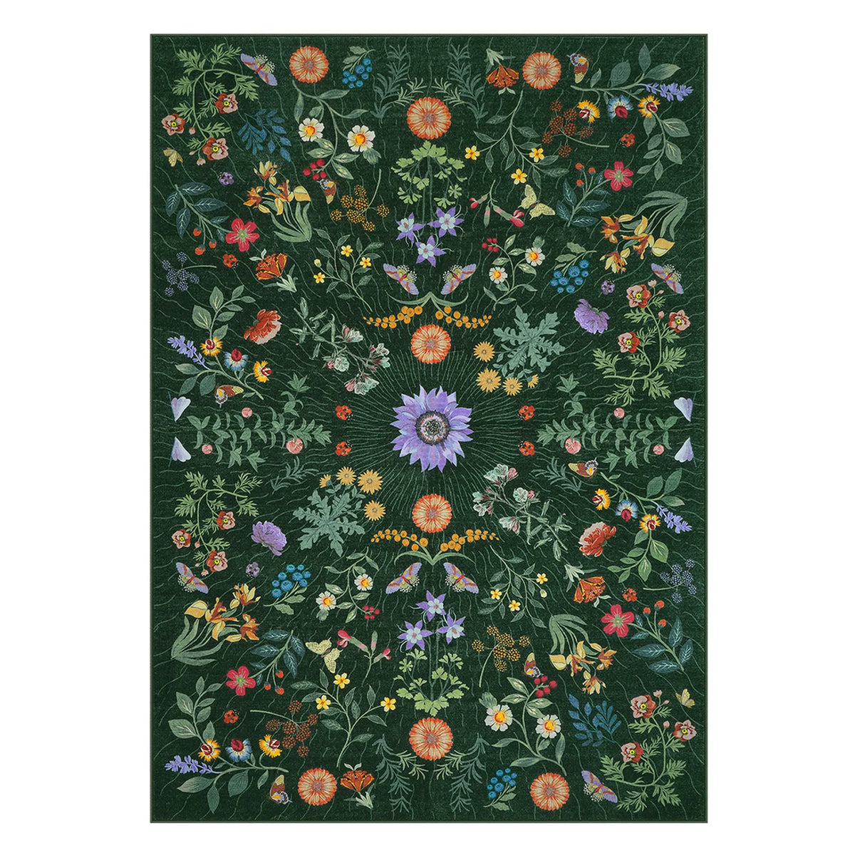 Washable Green Botanical Floral Area Rug | Eclore Boho Style - Lahome