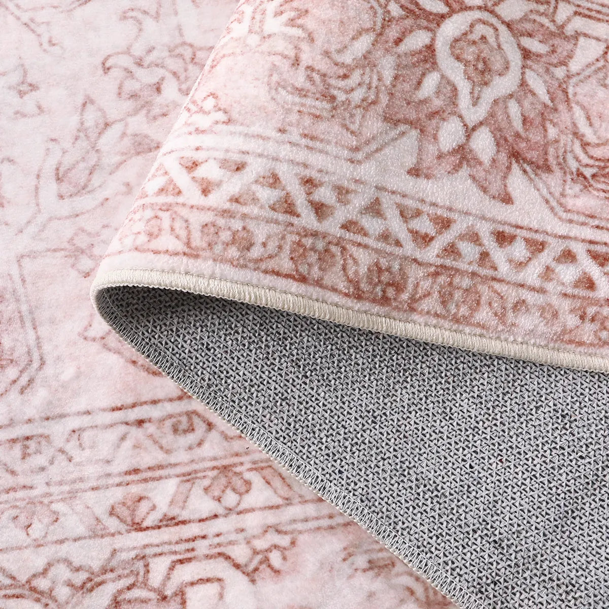 Elysee Washable Vintage Traditional Medallion Pink Rug Area Rugs Lahome