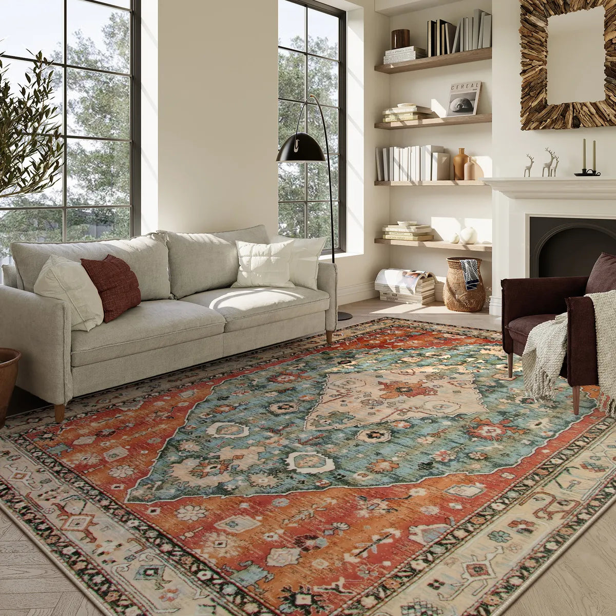 Felice Washable Boho Vintage Tribal Rust Red Rug Area Rugs Lahome 9' x 12'