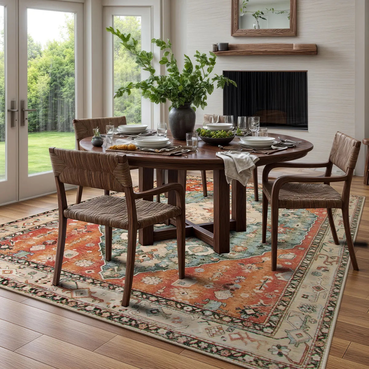 Felice Washable Boho Vintage Tribal Rust Red Rug Area Rugs Lahome 6' x 9'