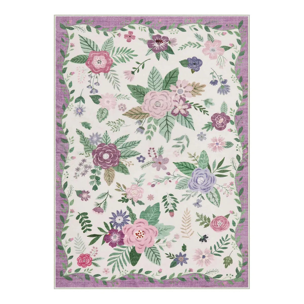 Fleurin Washable Floral Garden Purple Rug Rugs Lahome