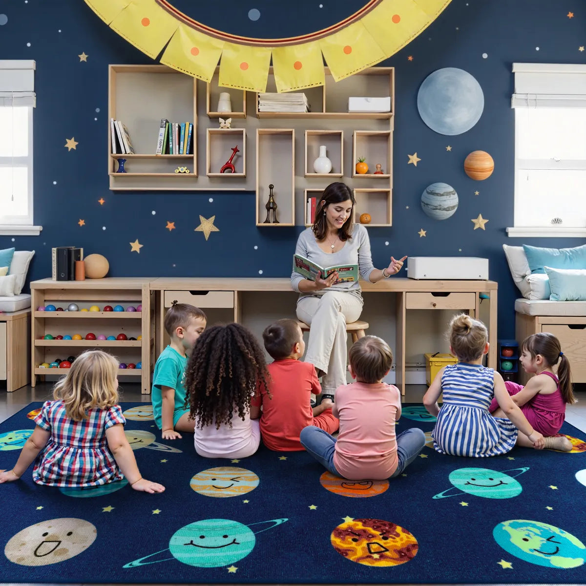 Galaxie Schoolgirl Style Smile Blue Classroom Rug Kids Rugs Lahome