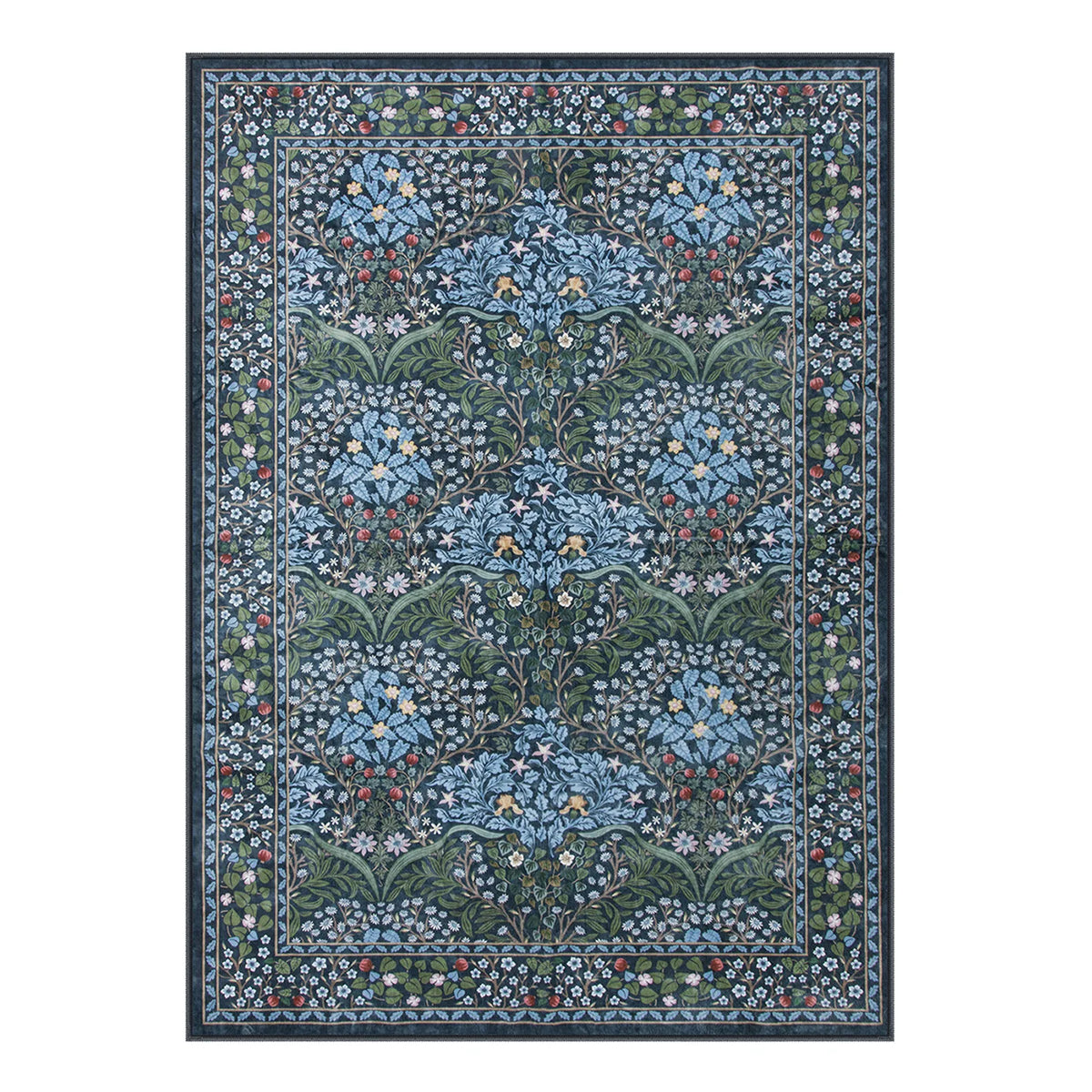 Washable Blue Vintage French Floral Rug | Giverny Maximalism - Lahome