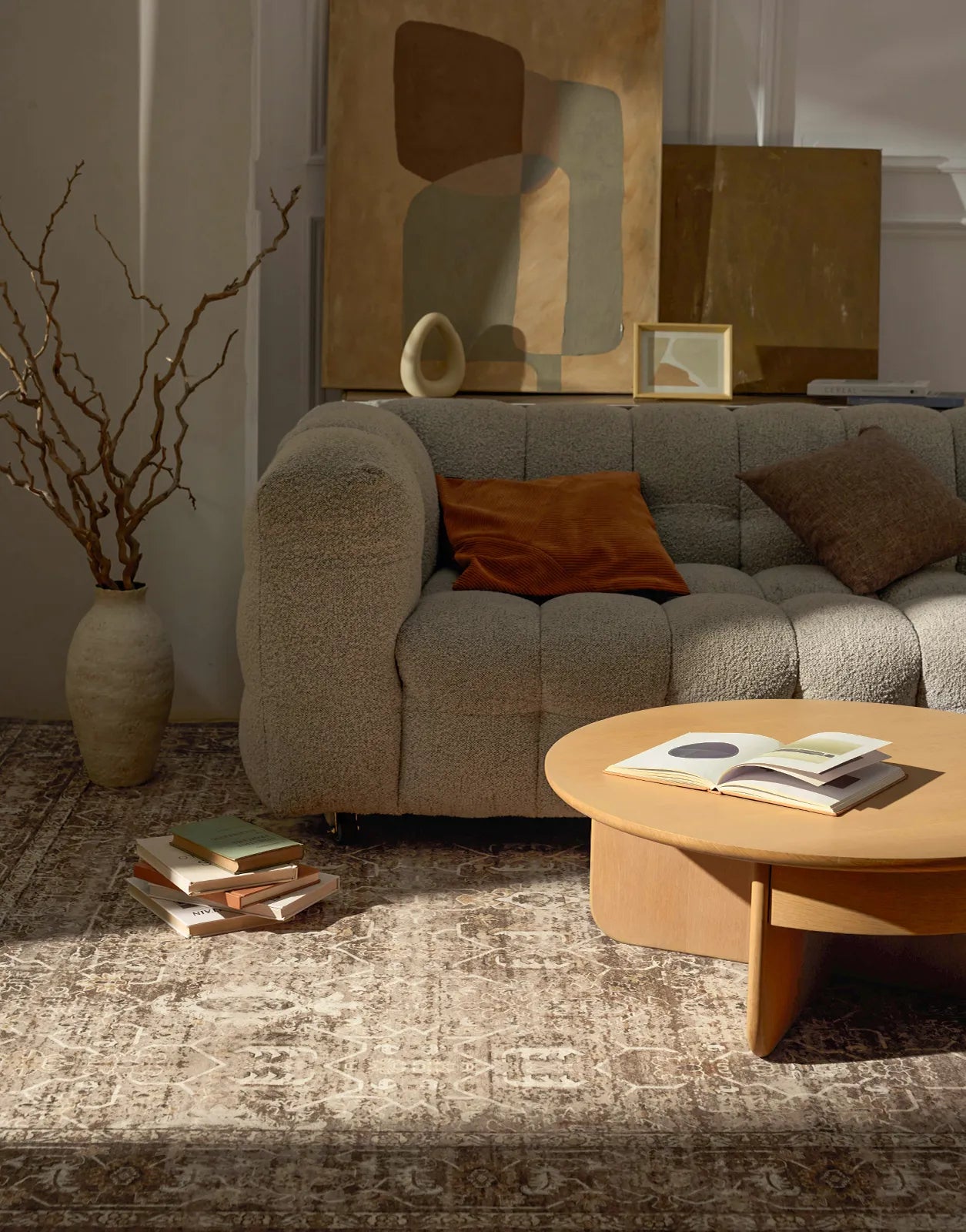 Lahome Washable Vintage Distressed Brown Area Rug for living room.