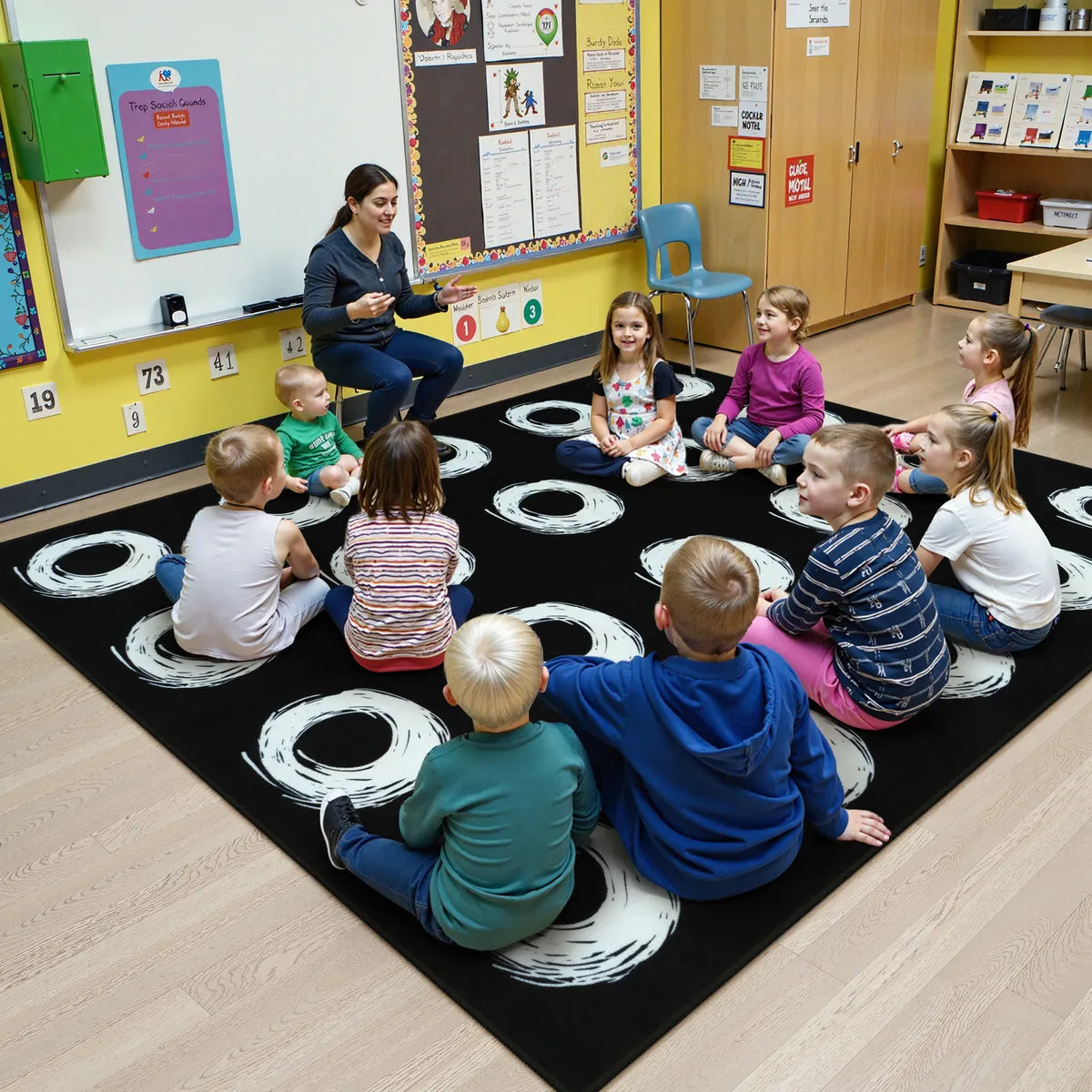 Mimot Schoolgirl Style Loop Black/White Classroom Rug Kids Rugs Lahome