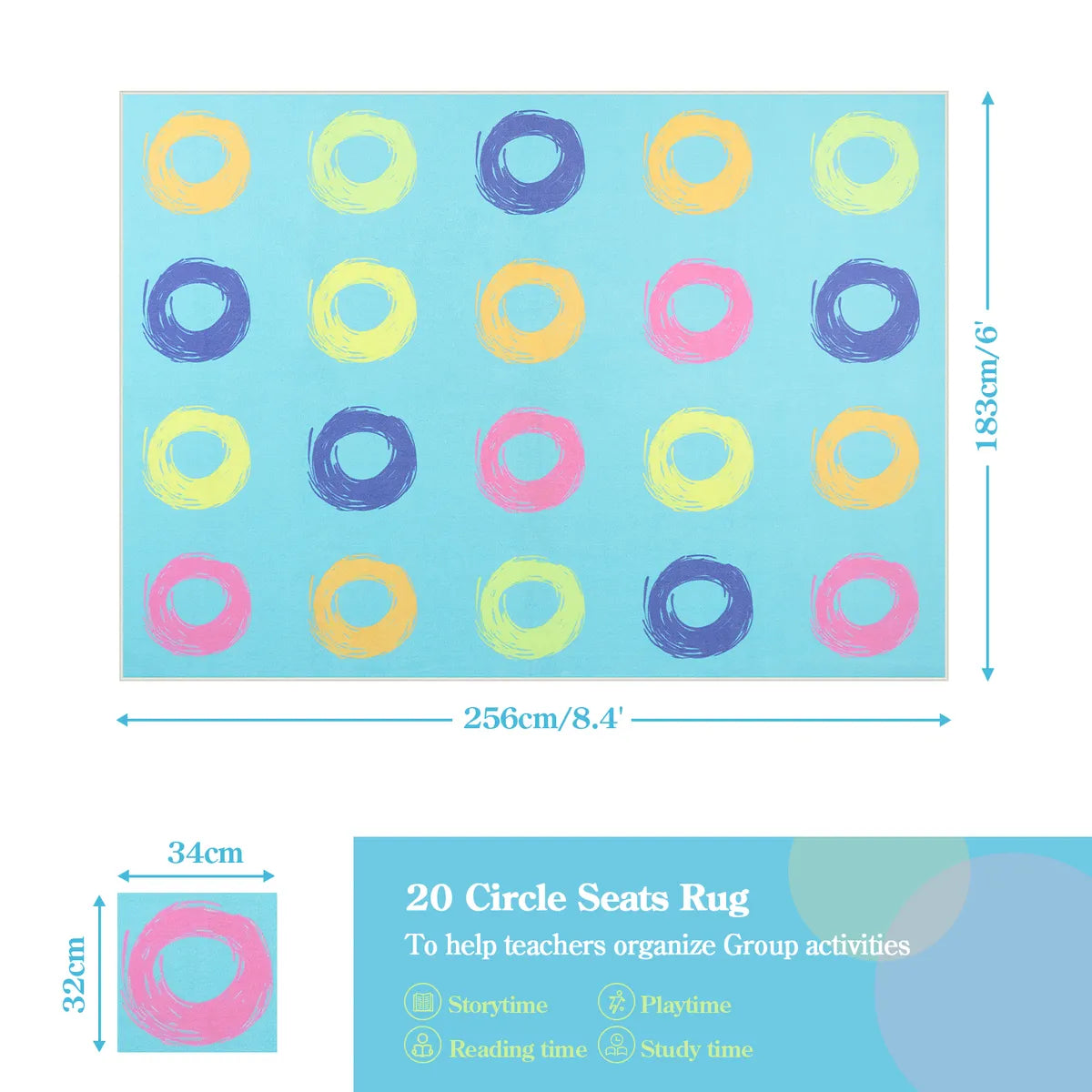 Mimot Schoolgirl Style Loop Blue Classroom Rug Kids Rugs Lahome