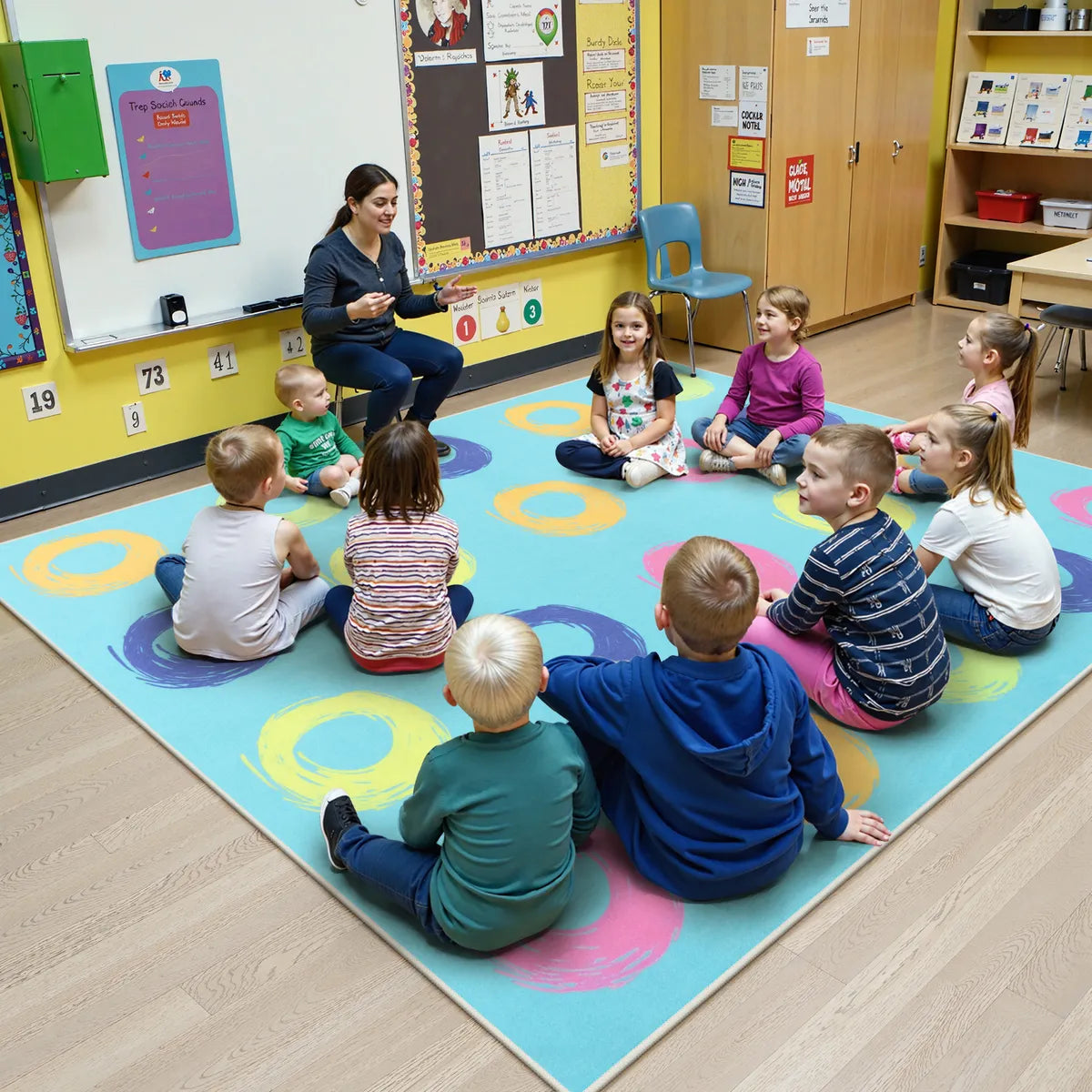Mimot Schoolgirl Style Loop Blue Classroom Rug Kids Rugs Lahome