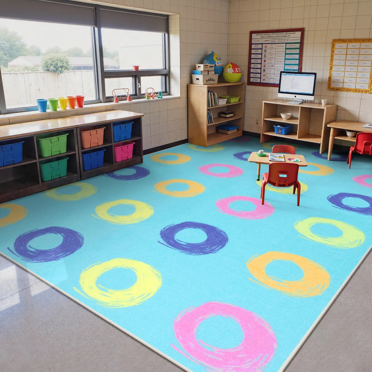 Mimot Schoolgirl Style Loop Blue Classroom Rug Kids Rugs Lahome