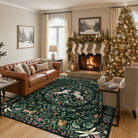 Myrrha Washable Fantasy Garden and Unicorn Dark Green Rug Area Rugs Lahome