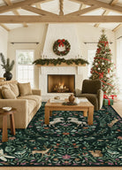 Myrrha Washable Fantasy Garden and Unicorn Dark Green Rug Area Rugs Lahome