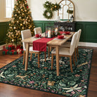 Myrrha Washable Fantasy Garden and Unicorn Dark Green Rug Area Rugs Lahome
