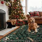 Myrrha Washable Fantasy Garden and Unicorn Dark Green Rug Area Rugs Lahome