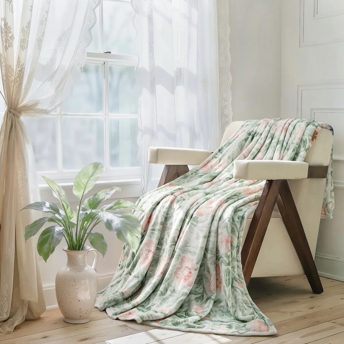 Nerel Washable Washable Vintage Floral Green Throw Blanket Blanket Lahome