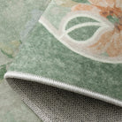Nina Washable Romantic Vintage Floral Rose Garden Green Rug Area Rugs Lahome