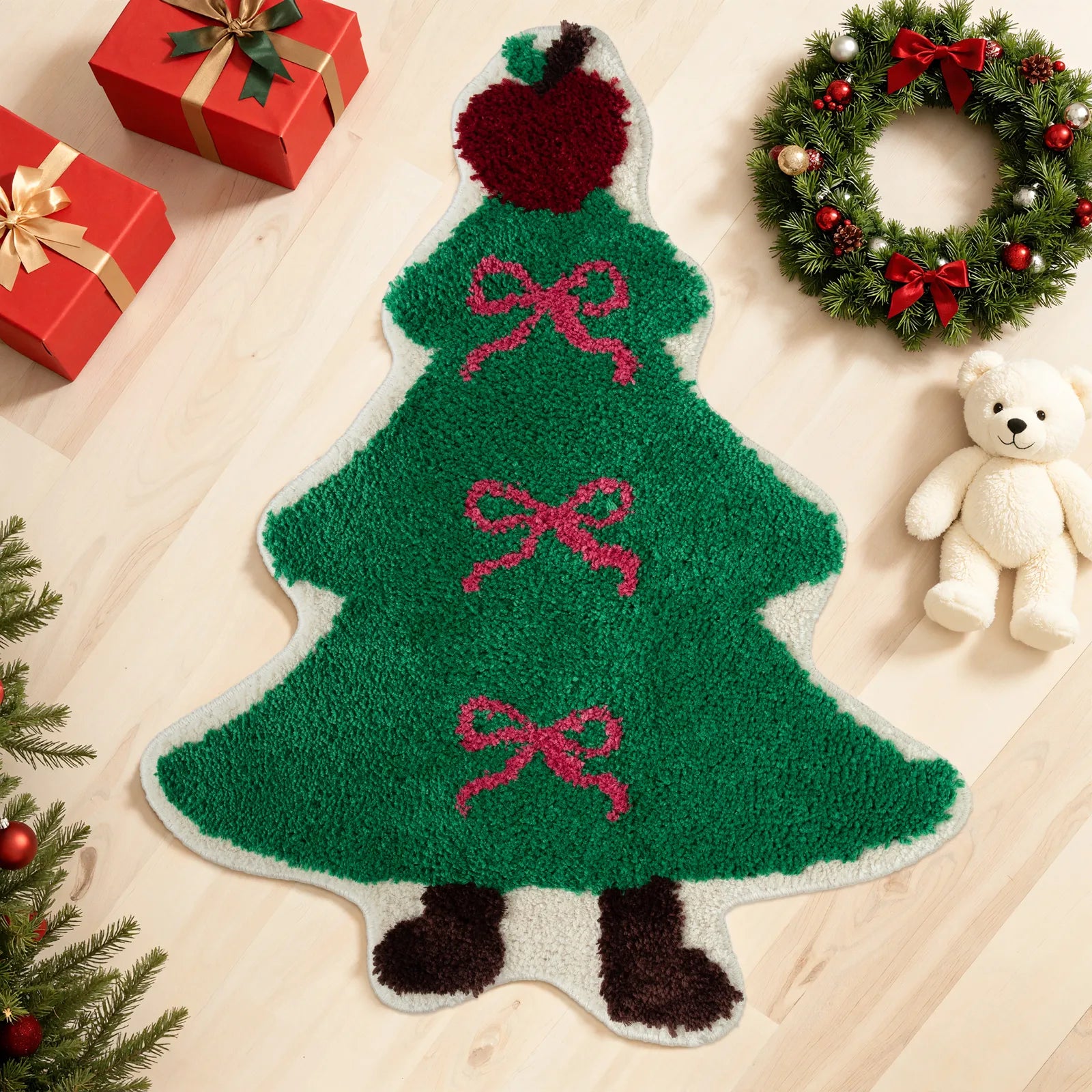 Norbert Christmas Washable Tree Shaped Green Bathmat Bathmat Lahome