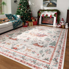 Olivier Christmas Washable Tree and Santa Beige Rug Area Rugs Lahome