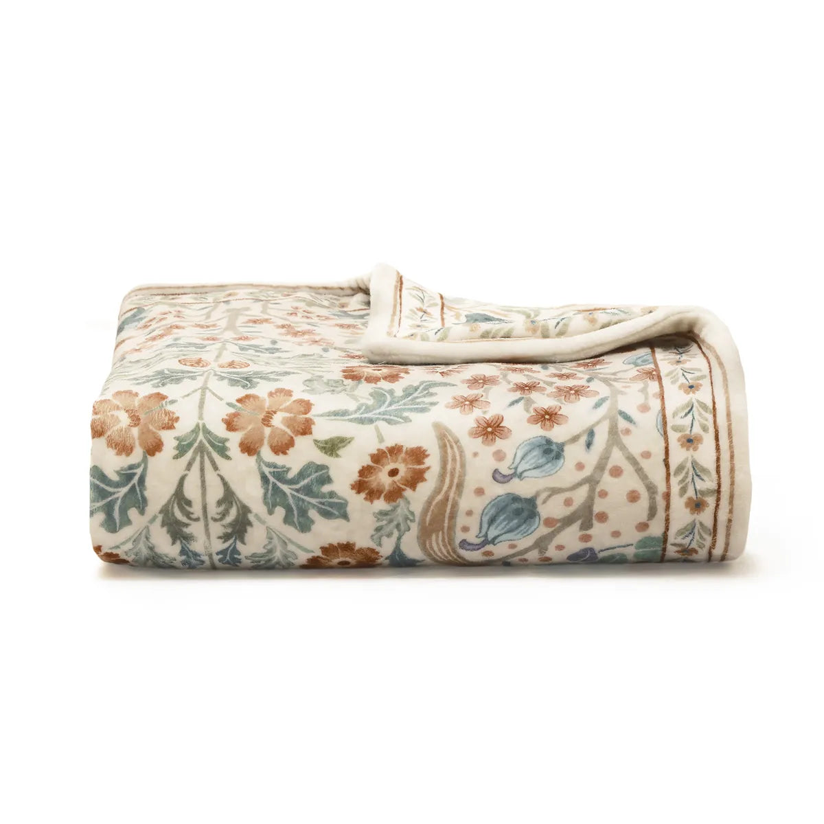 Orelie Washable Washable Maximalism Vibrant Blossom Floral Beige Throw Blanket Blanket Lahome