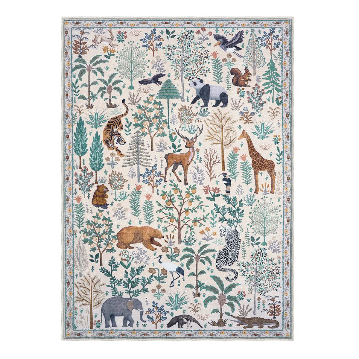 Washable Beige Jungle Animals Rug | Roam Aesthetic Style - Lahome