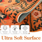 Rosalie Washable Boho Birdsong Floral Garden Orange Rug Area Rugs Lahome