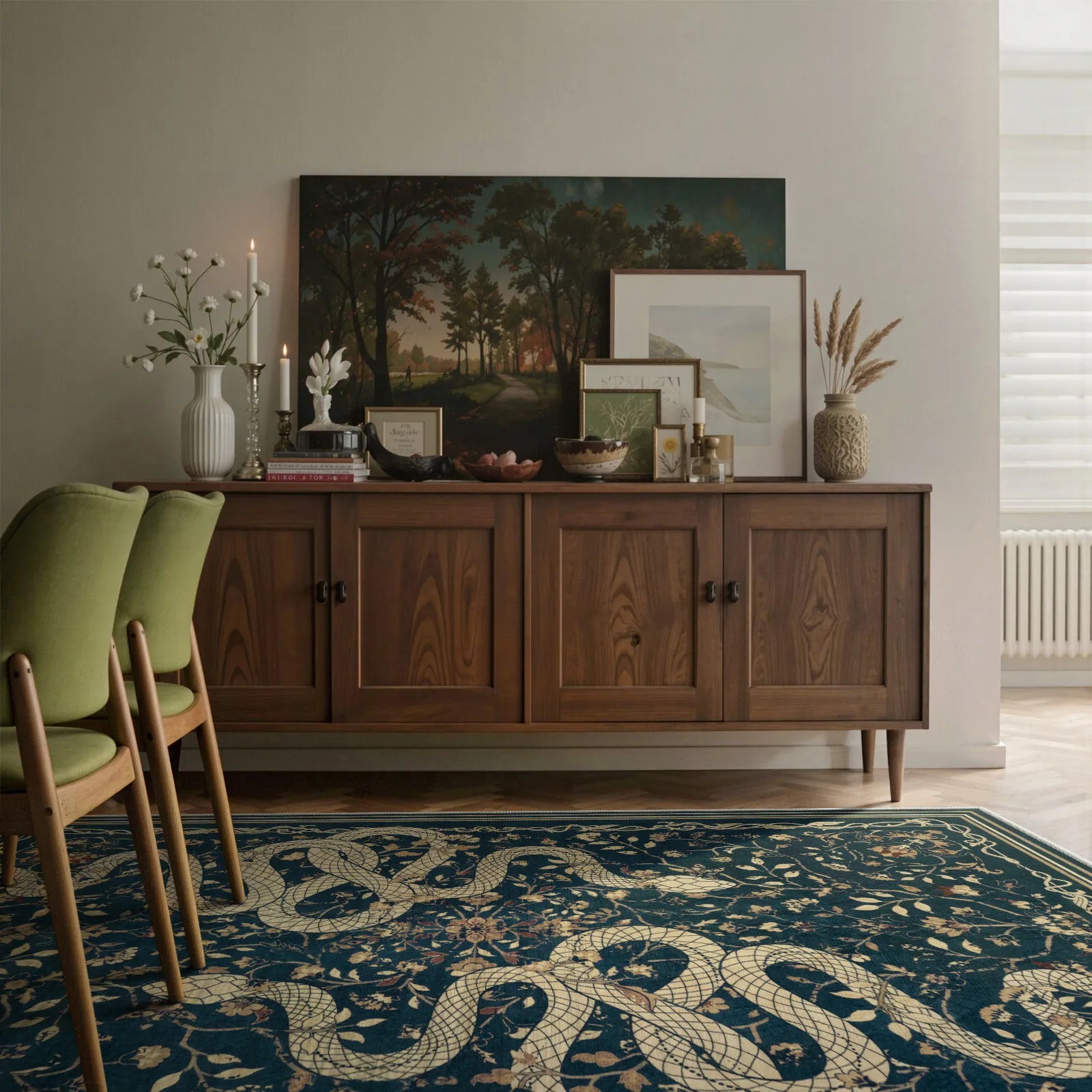 Serpente Washable Mystical Snake Blue Rug Area Rugs Lahome