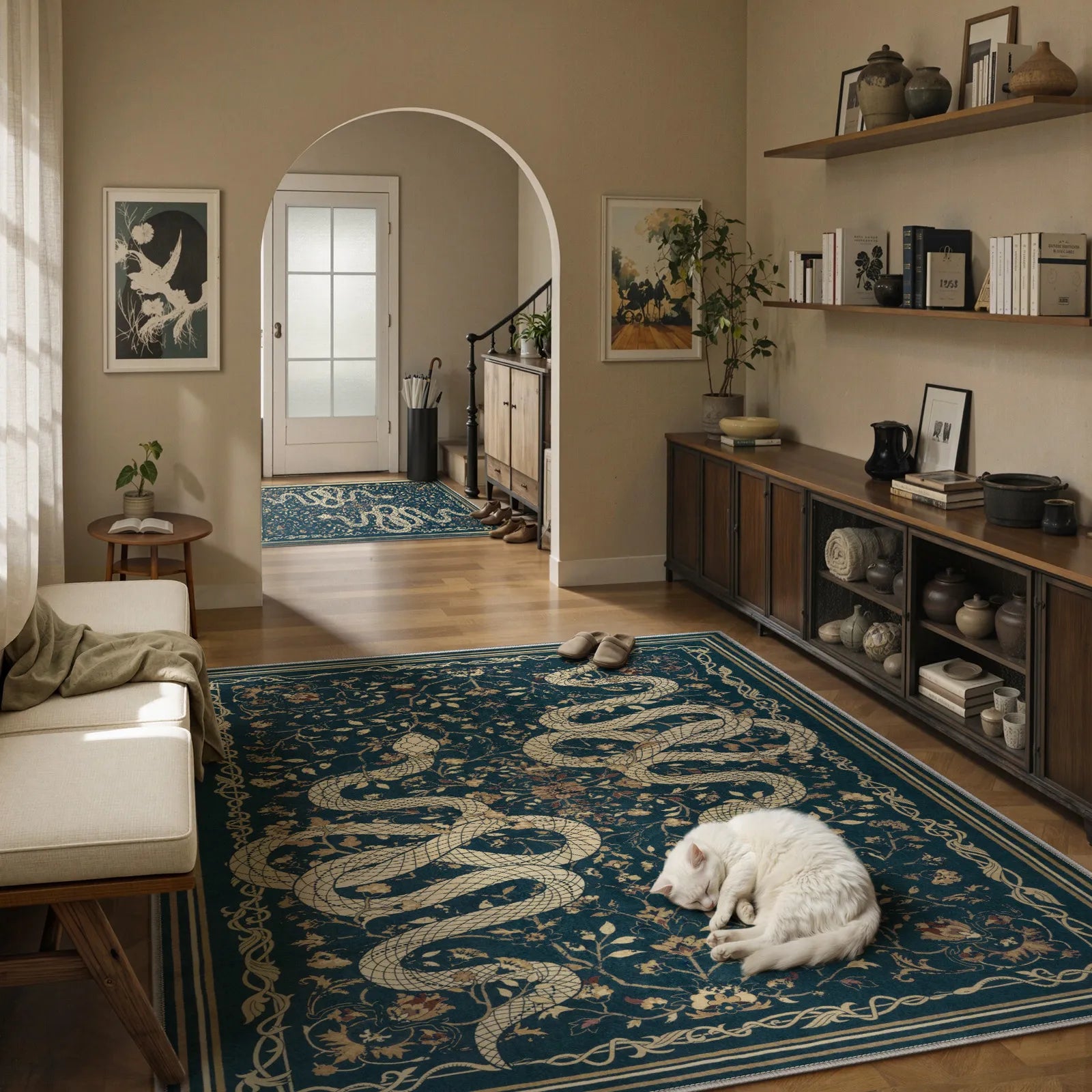 Serpente Washable Mystical Snake Blue Rug Area Rugs Lahome