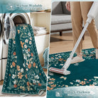 Solene Washable Modern Blooming Floral Garden Blue Rug Area Rugs Lahome