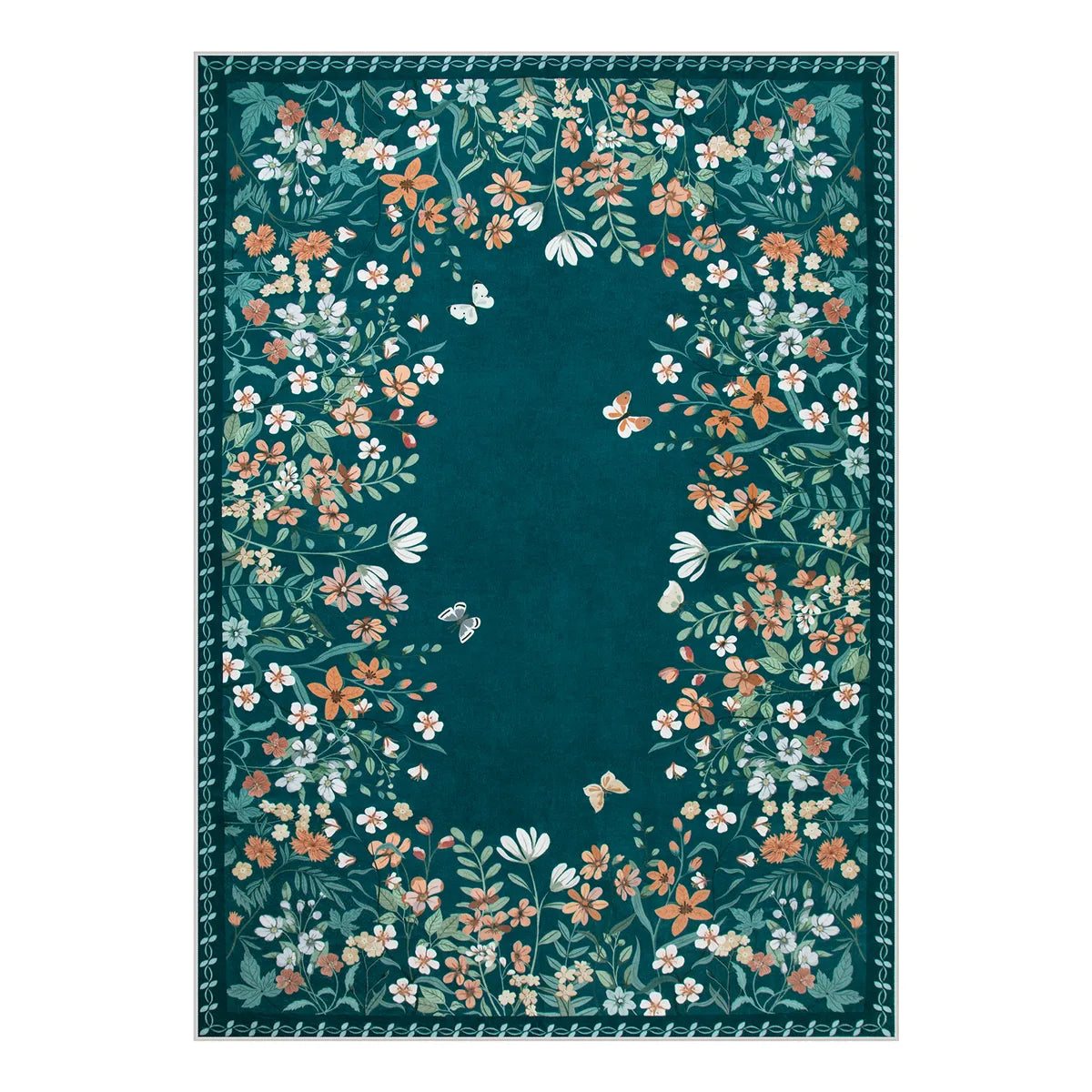Solene Washable Modern Blooming Floral Garden Blue Rug Area Rugs Lahome