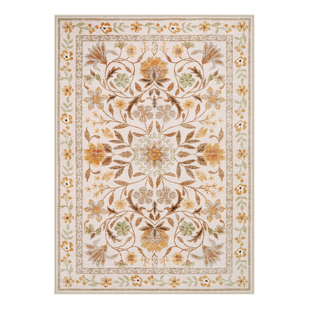 Stacy Washable Floral Vintage Botanical Ocher Rug Area Rugs Lahome