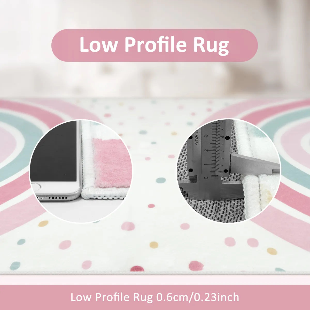 Tipou Washable Rainbow Pink Kids Rug Area Rugs Lahome