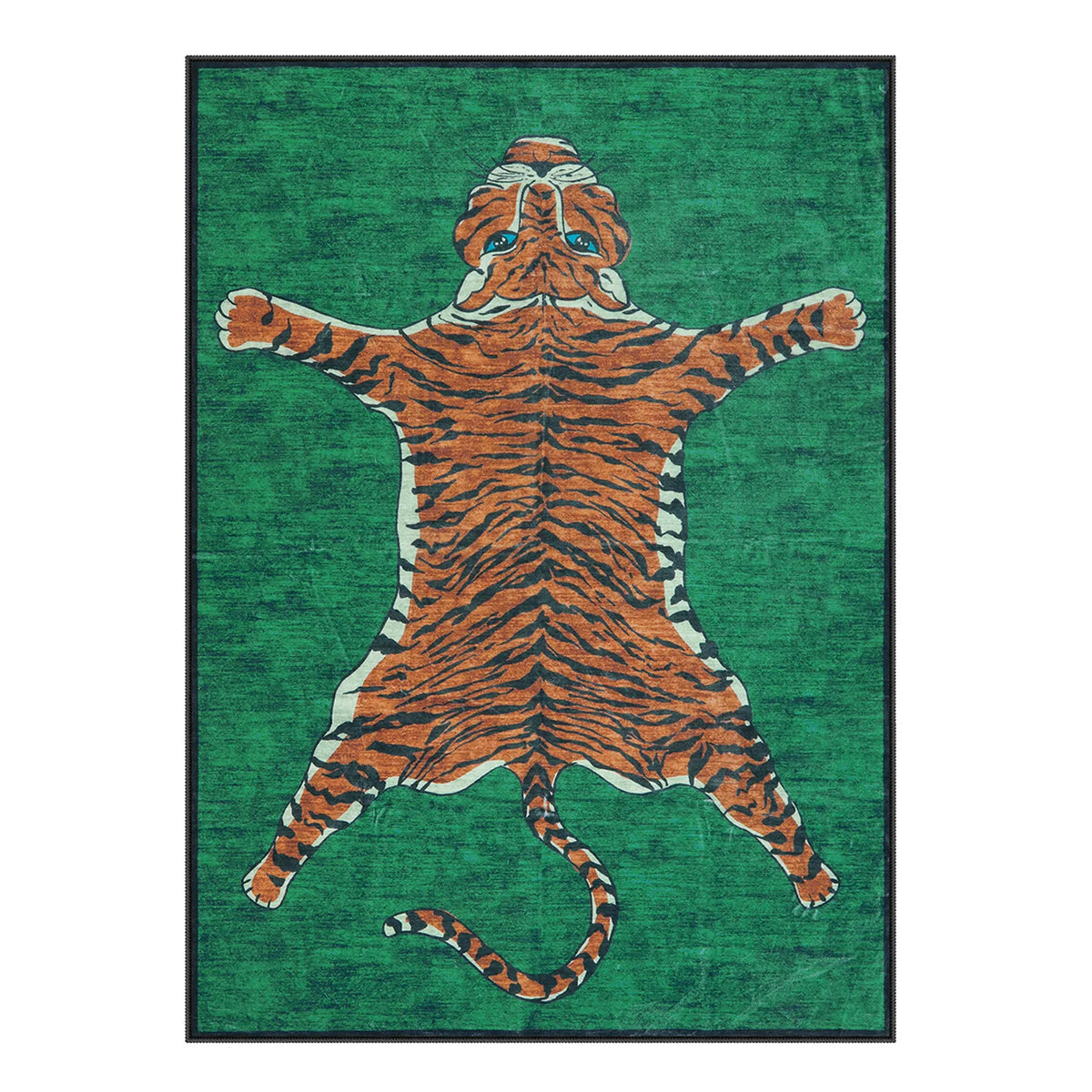 Totem Washable Aesthetic Tiger Green Rug - Lahome
