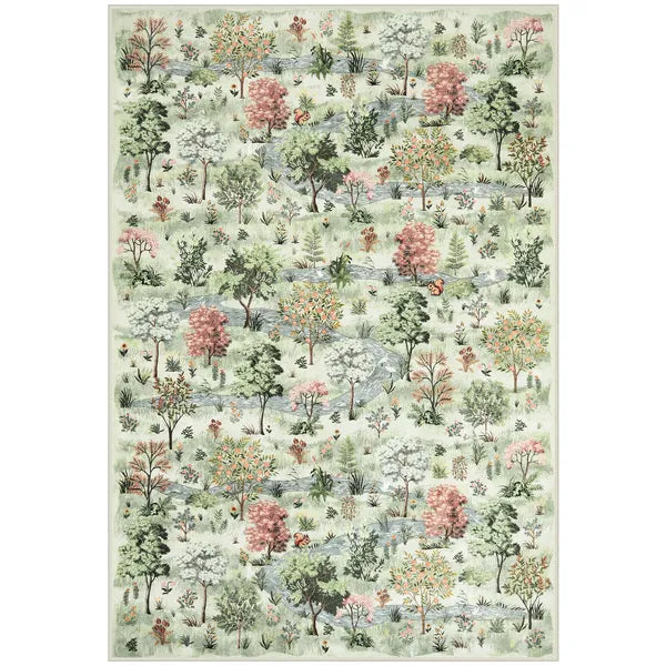Vernay Washable Forest Woodland Light Green Rug - Lahome