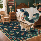 Villette Washable Modern Parisian Insect Blue Rug Area Rugs Lahome