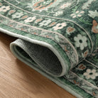 Lahome Vintage Boho Oriental Floral Green Washable Area Rug 