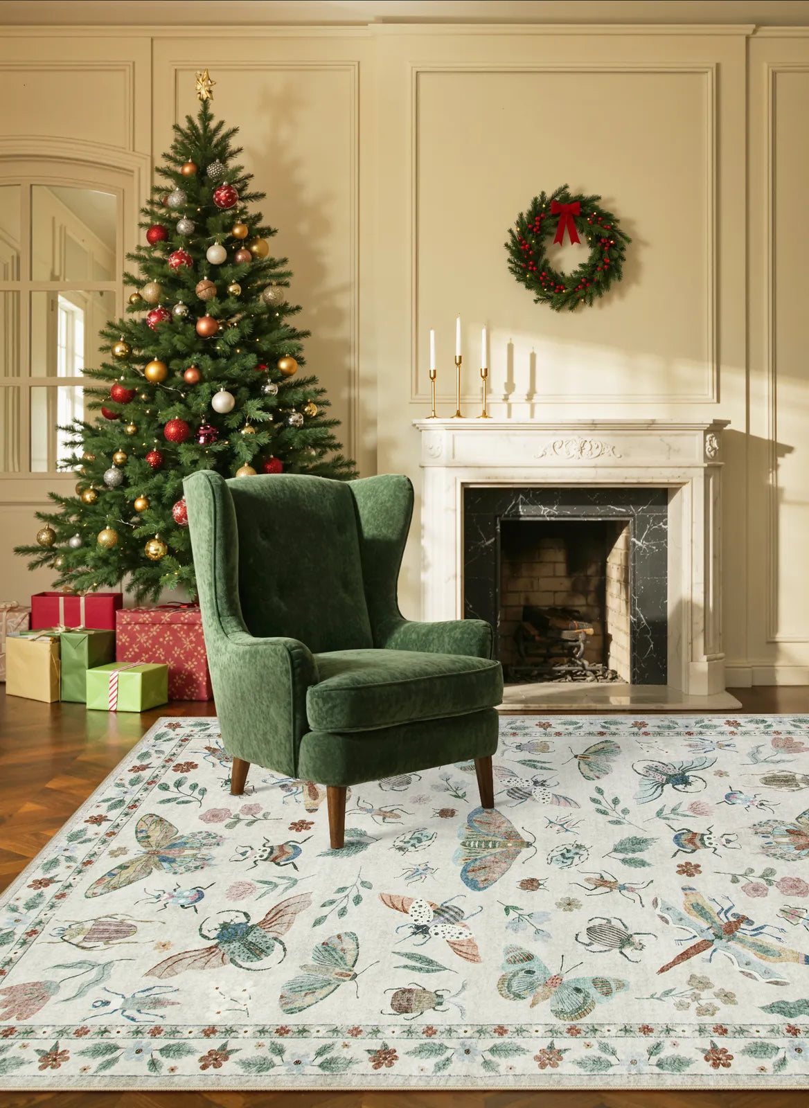 Vionnet Washable Modern Parisian Insect Beige Rug Area Rugs Lahome