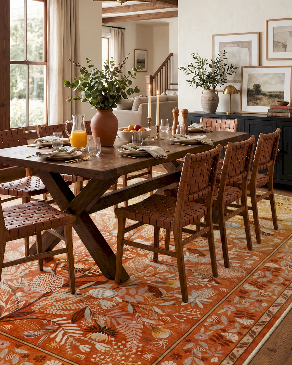 Alma Washable Modern Natural Botanical Floral Yellow Rug