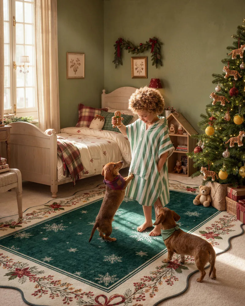 children playing with pets at Christmas