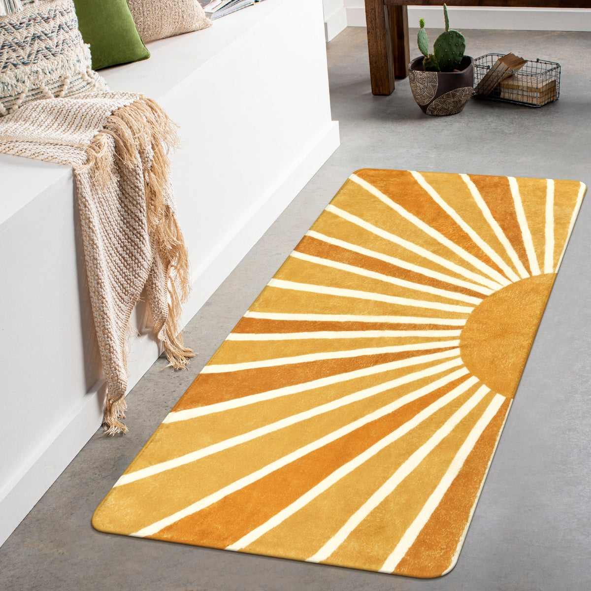 Washable Orange Boho Rainbow Rug | Elora Sunshine Style - Lahome