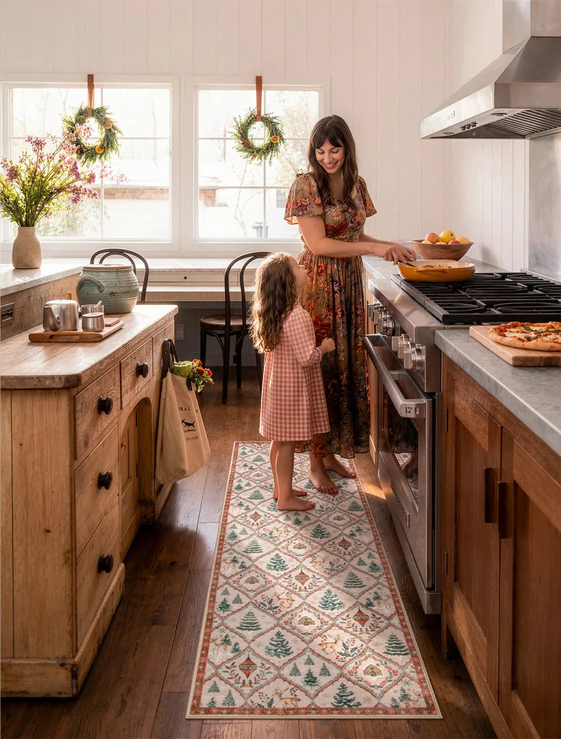 Christmas kitchen styling with runner rug