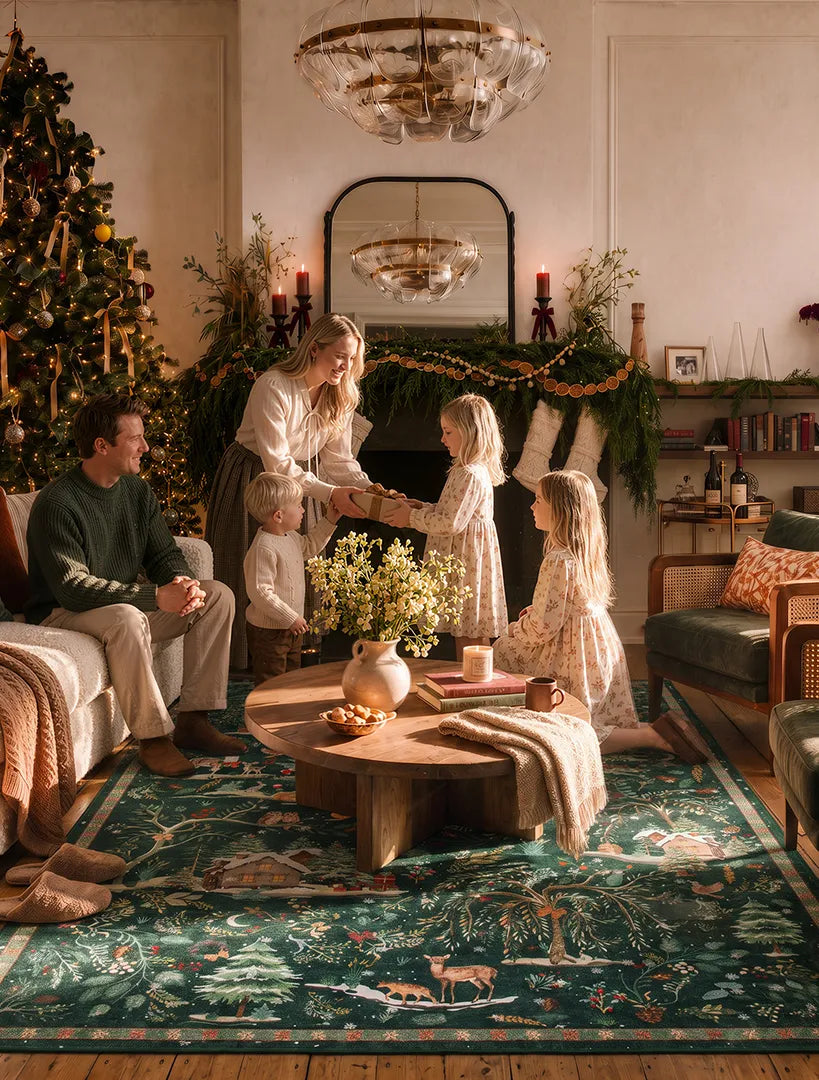 Cozy Christmas living room with rug