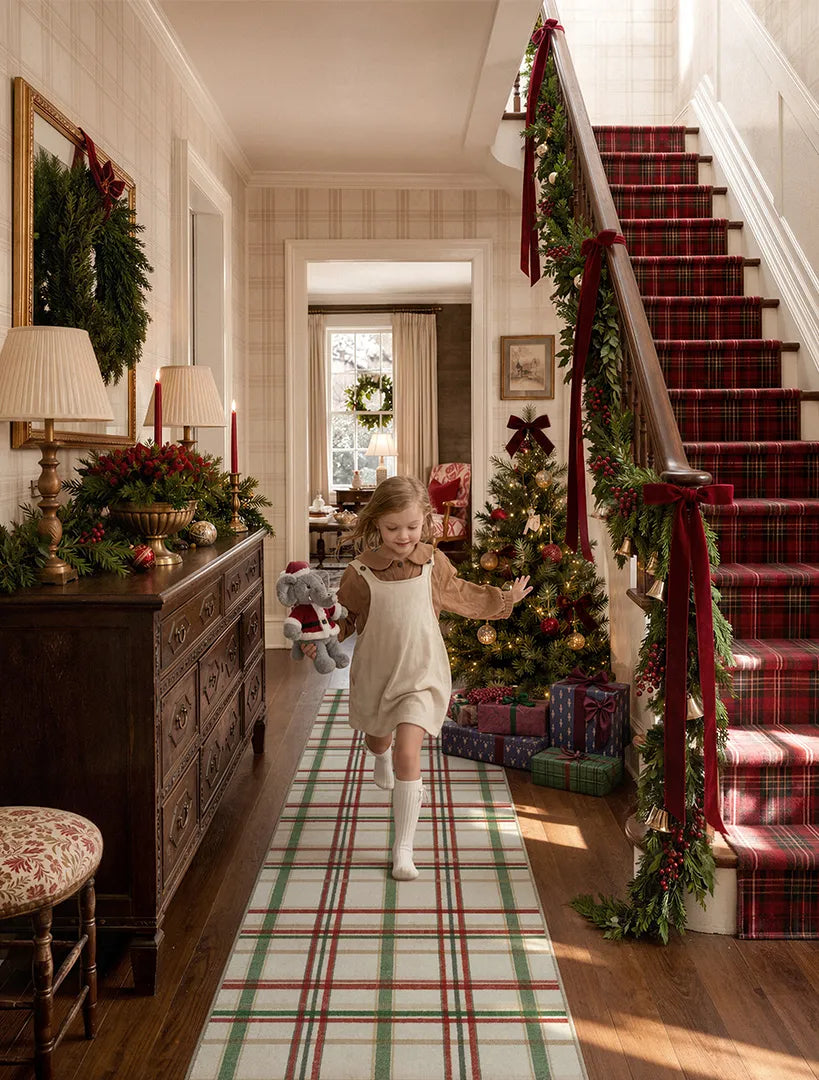 Festive staircase with Christmas runner