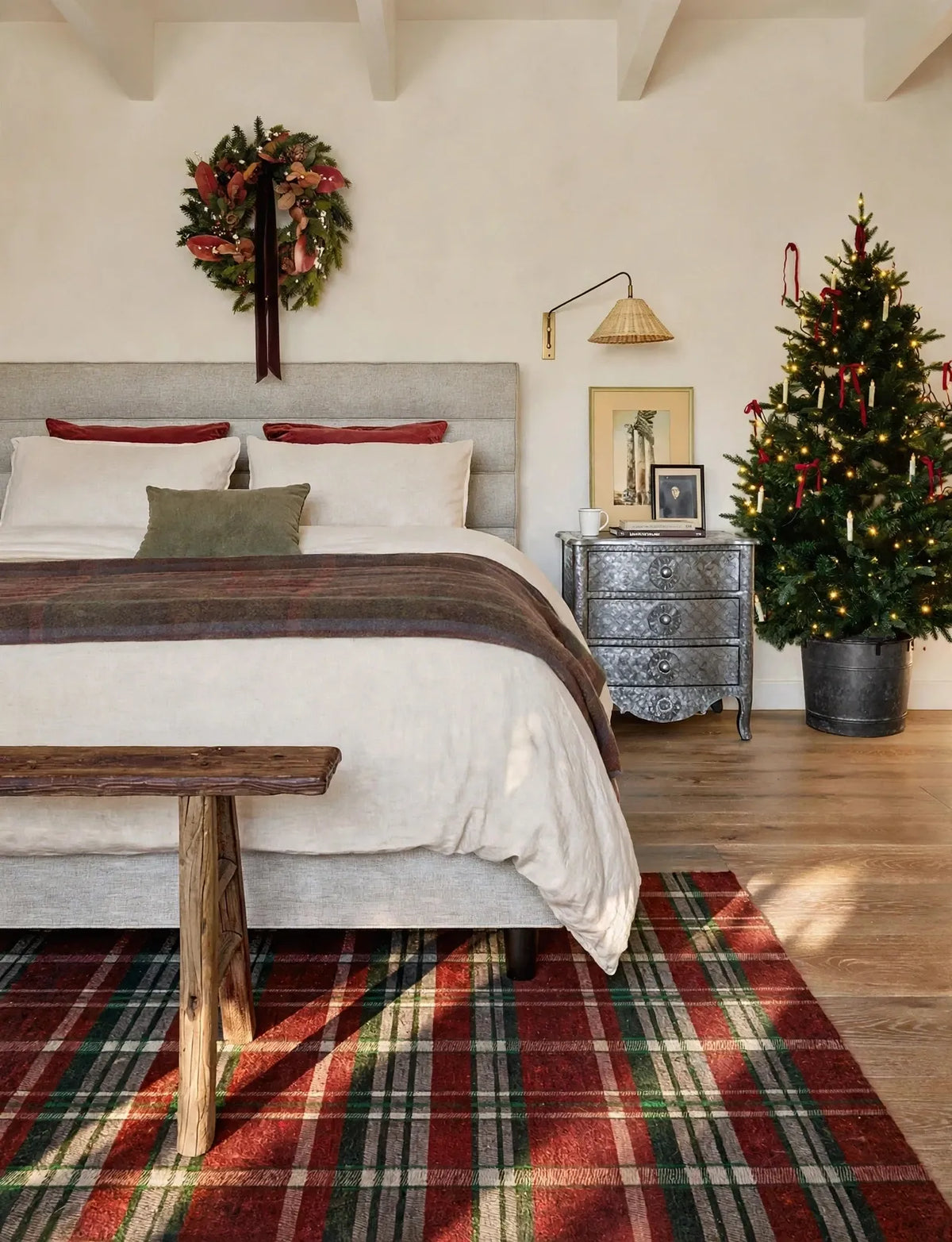 Christmas bedroom with festive bedding
