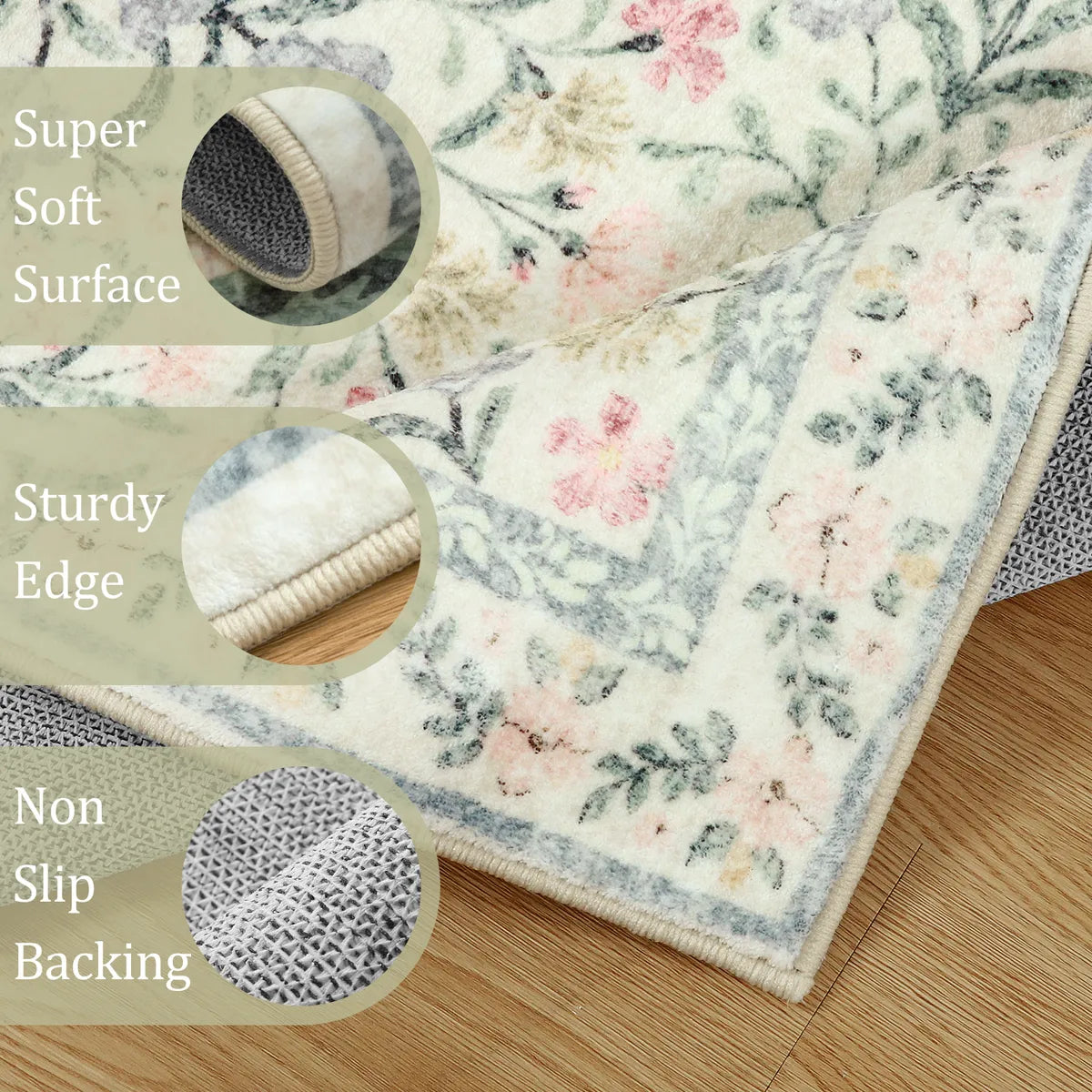 Sylvie Washable Boho Modern Parisian Garden Floral Beige Rug Area Rugs Lahome
