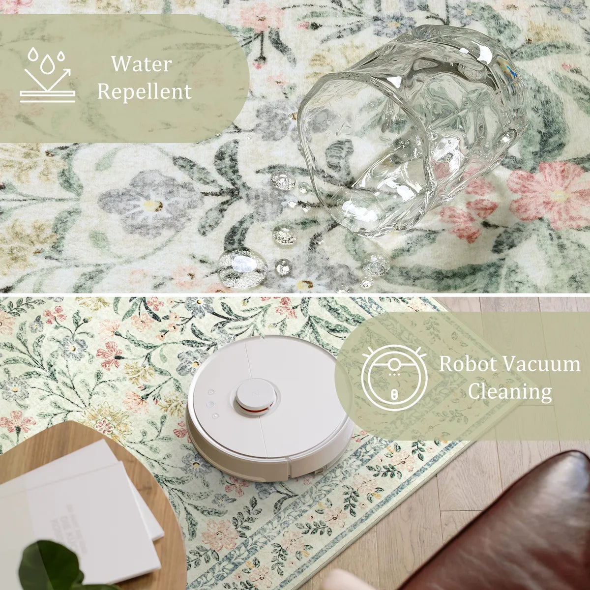 Sylvie Washable Boho Modern Parisian Garden Floral Beige Rug Area Rugs Lahome