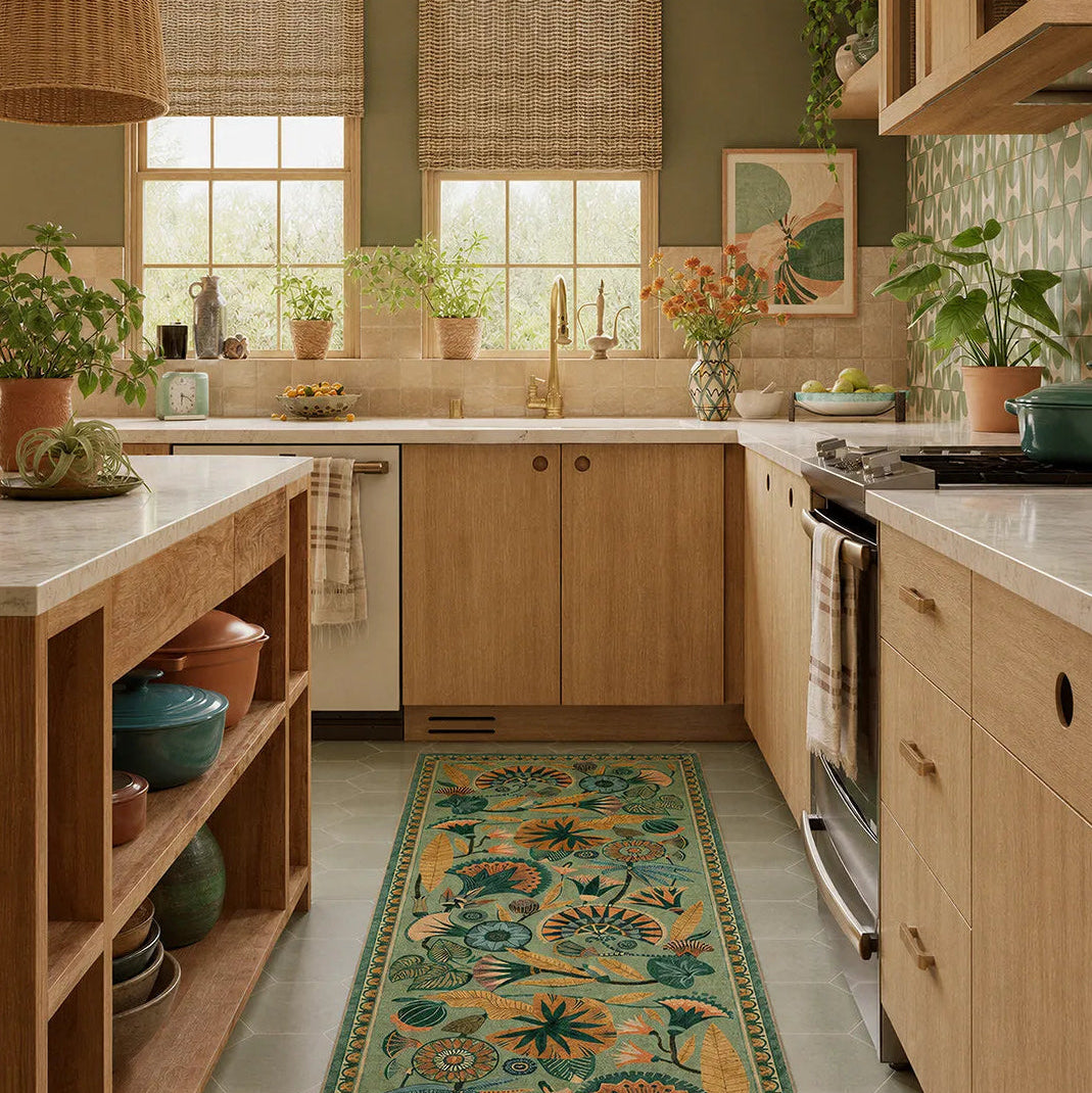 Zaya Washable Egyptian-Inspired Botanical Green Rug - Lahome