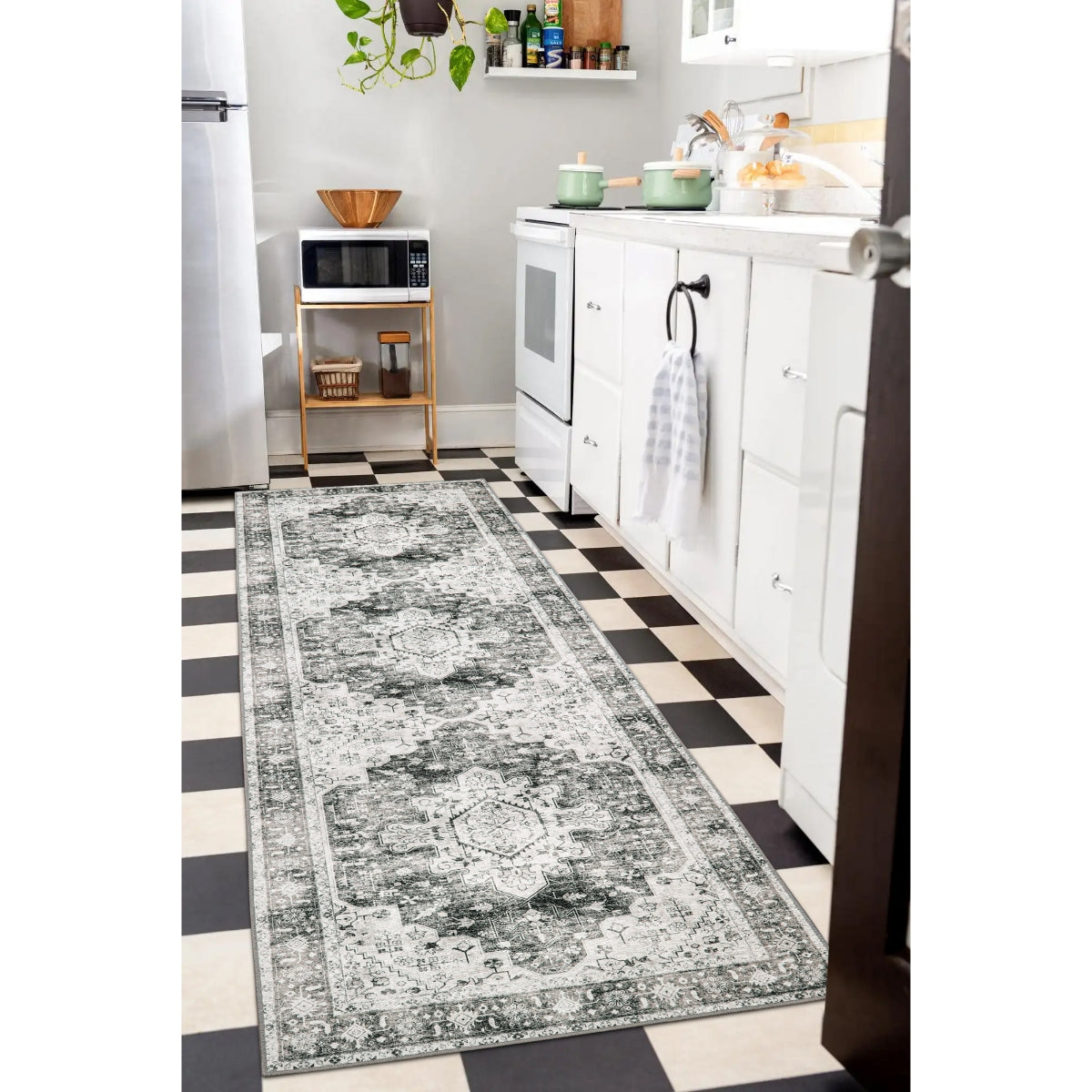 Ultra-Thin Washable Persian Vintage Floral Grey Area Rug