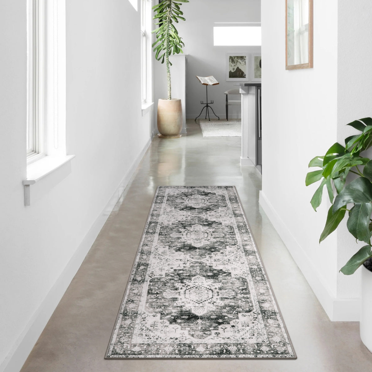 Ultra-Thin Washable Persian Vintage Floral Grey Area Rug