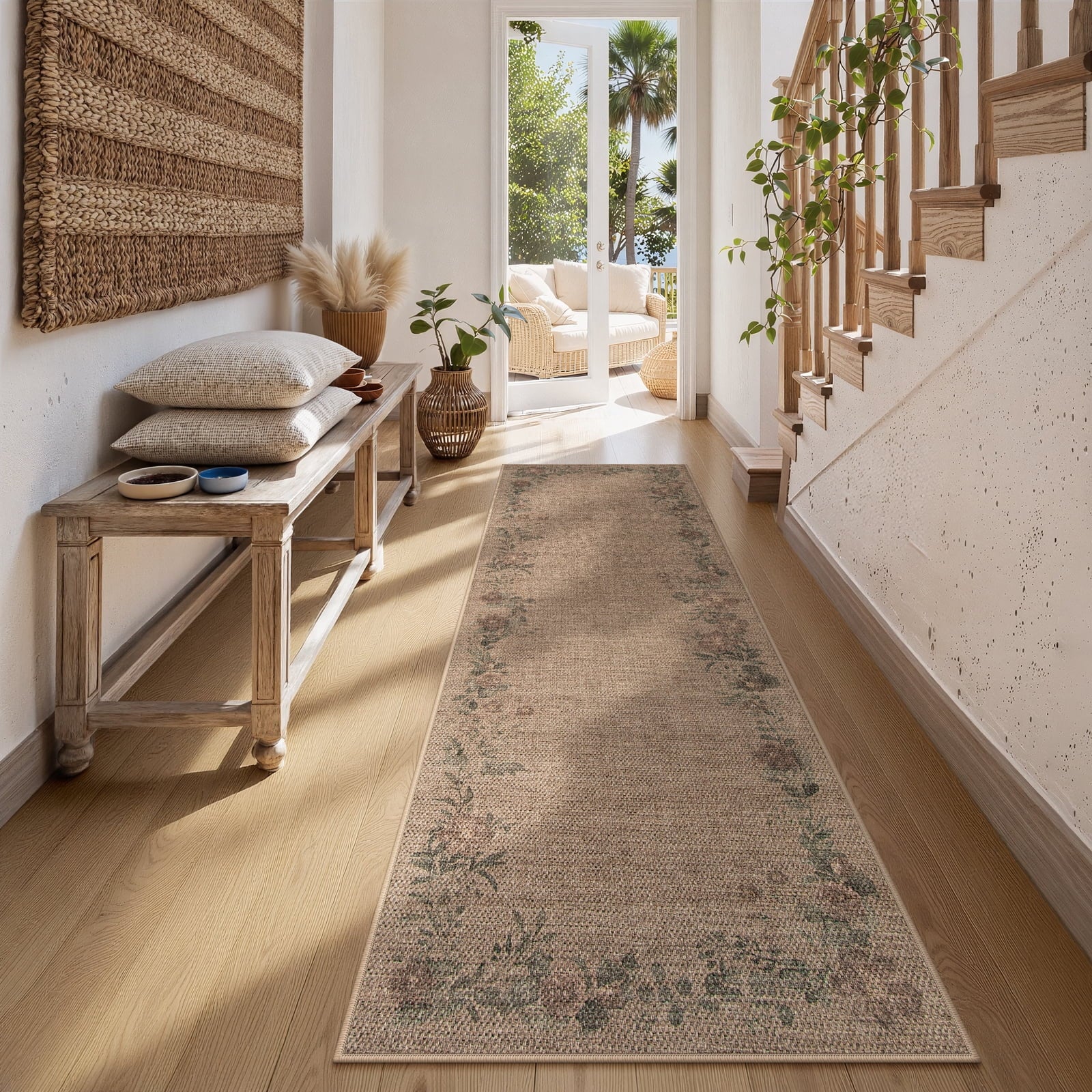 SUNDEREY Floral Easy Jute Rug,Area Rug Washable Bedroom Rug,Easy Jute Indoor Outdoor Carpet, Farmhouse Non Slip Khaki Floor Rug for Dining Room Office Entrance Kitchen Walmart Walmart 2'6''x8' Wreath & Fleur