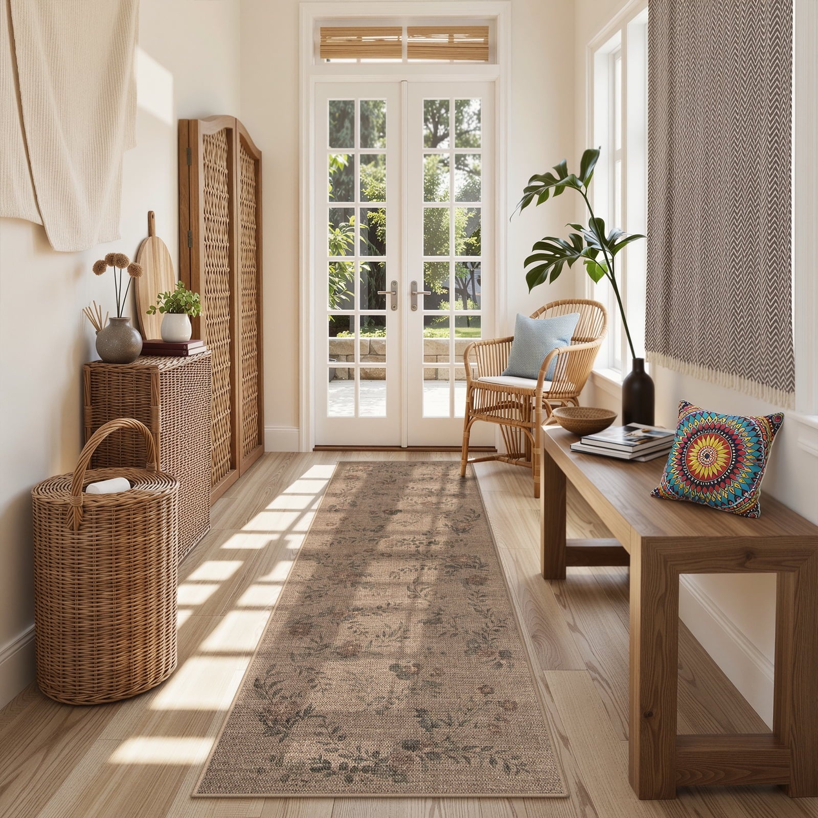 SUNDEREY Floral Easy Jute Rug,Area Rug Washable Bedroom Rug,Easy Jute Indoor Outdoor Carpet, Farmhouse Non Slip Khaki Floor Rug for Dining Room Office Entrance Kitchen Walmart Walmart